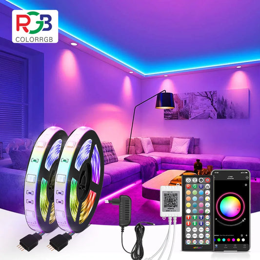 (EU Plug) LED Strip Light RGB 5050 Music Sync Color Changing  Sensitive Built-in Mic, App LED Lights DC12V Flexible
